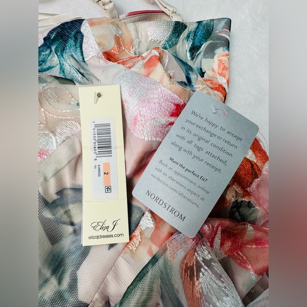 Eliza J floral Print Embroidered Mesh Gown Size 2 - Picture 9 of 11